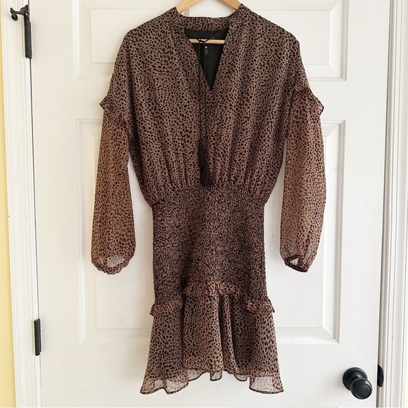 Aqua Leopard Printed Ruffled Mini Dress XS - Picture 2 of 7